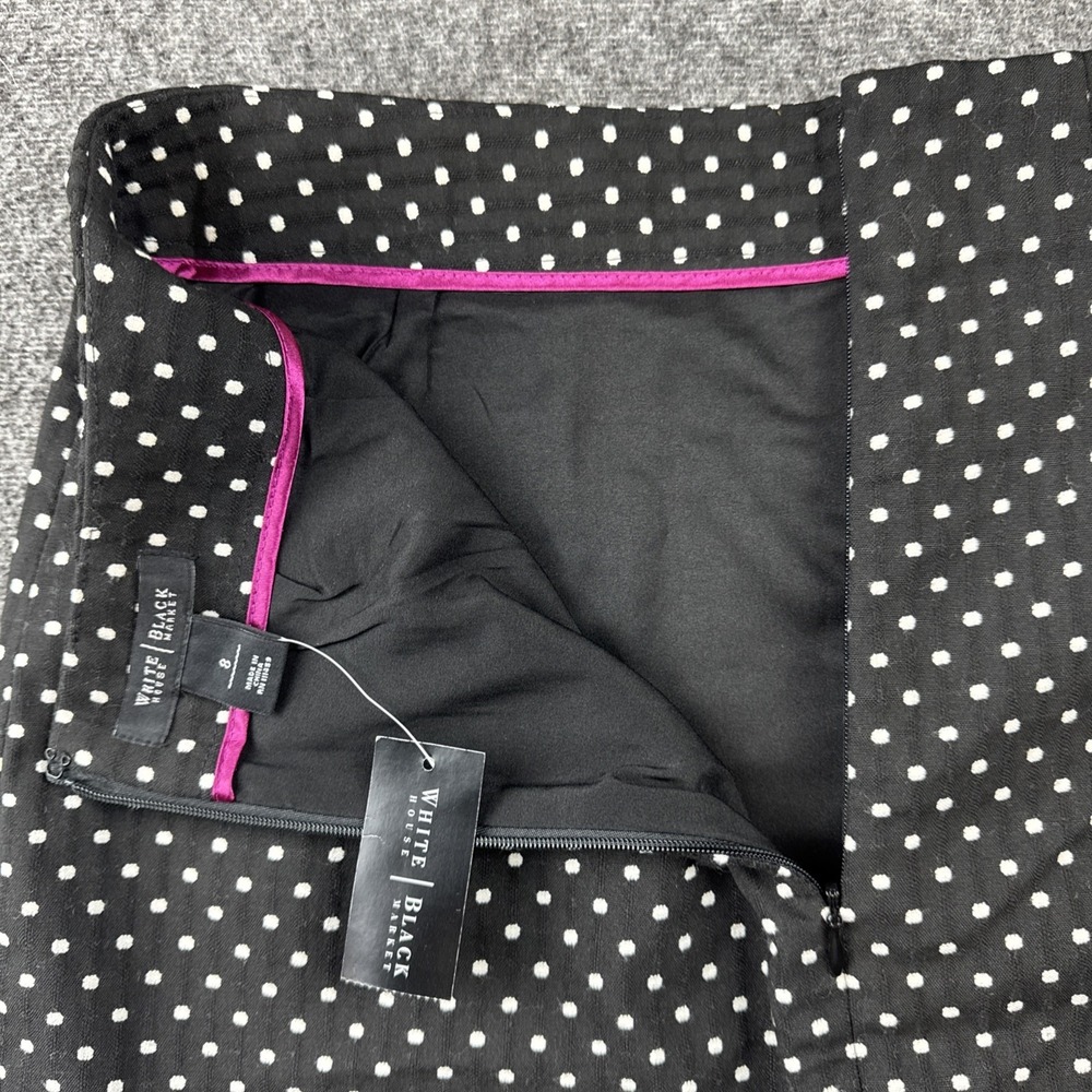 White House Black Market Womens‎ Sz 8 Ruffled Hem Polka Dot Flounce Skirt Office - Picture 4 of 8